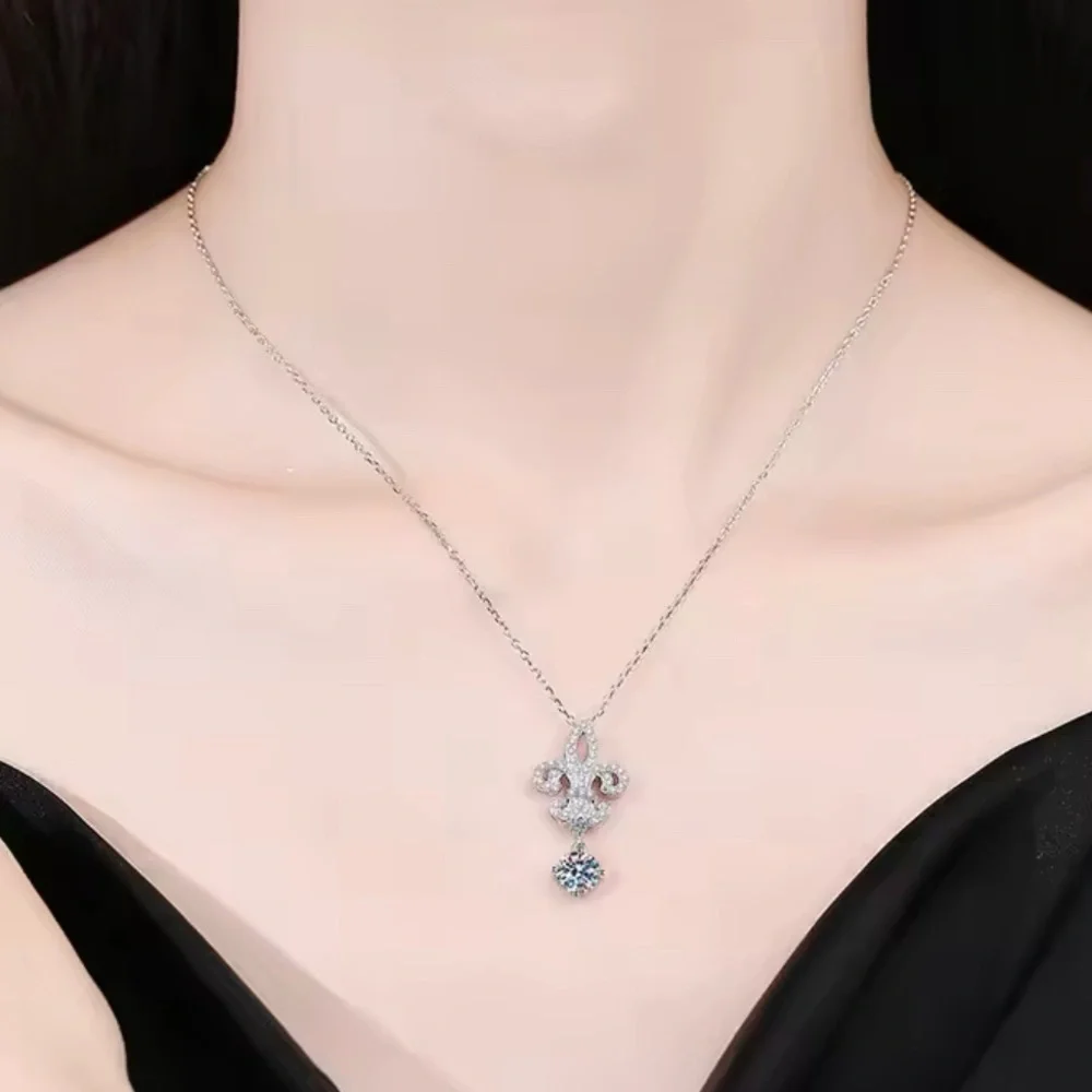 Sterling Silver Plated Fleur De Lis Pendant With Diamond Accents Necklace